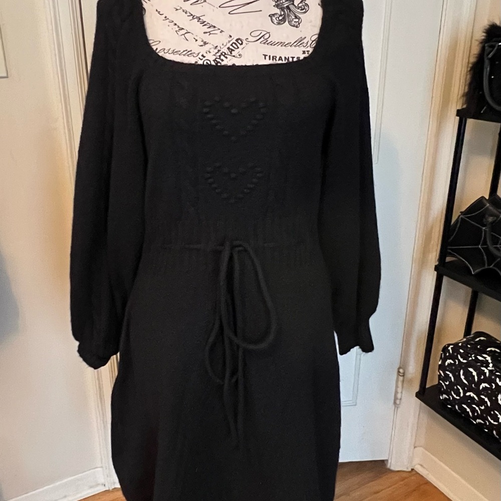 Miss Selfridge Black Long Sleeve Knit Dress with Heart Motif
